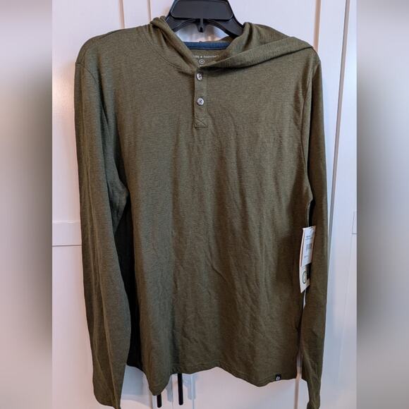 NWT Threads 4 Thought Mens Baseline Long Sleeve Triblend Henley Hoodie Green M - Picture 1 of 5